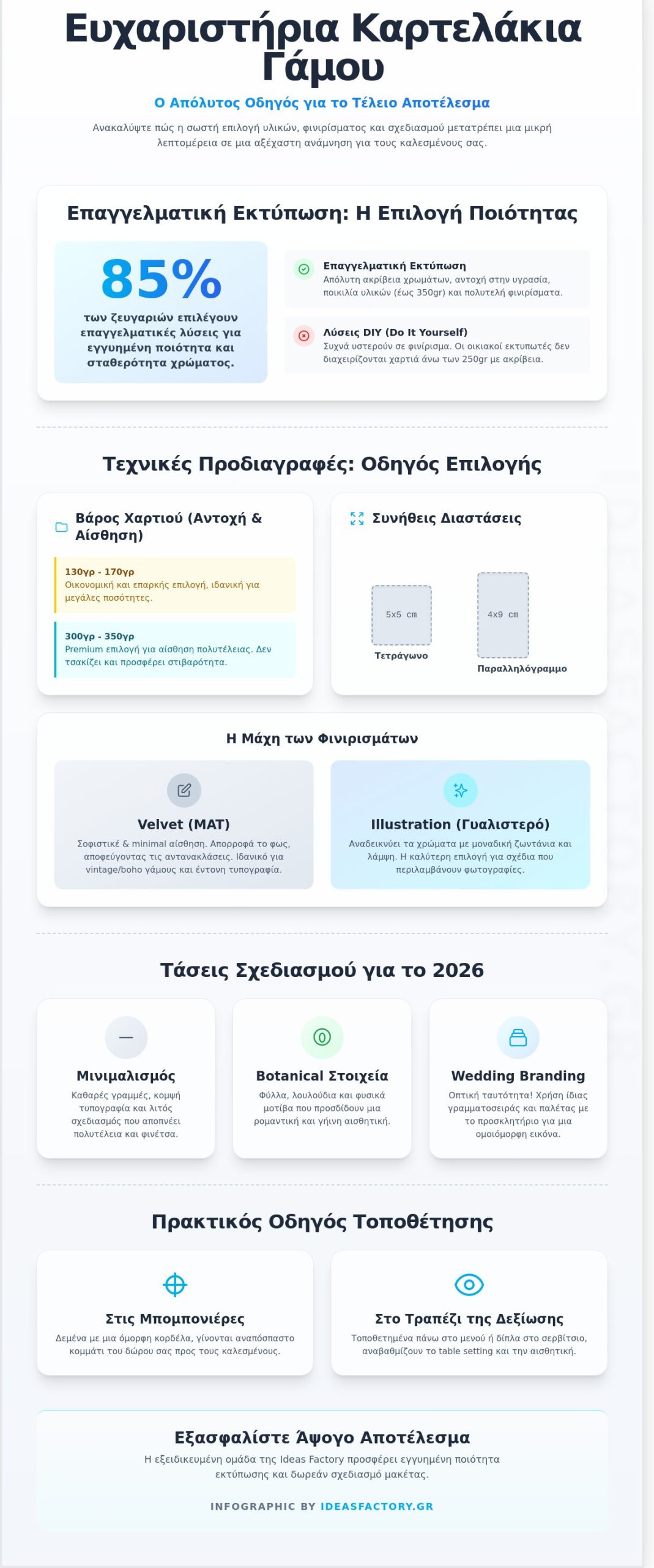 Ευχαριστήρια καρτελάκια γάμου: Ο απόλυτος οδηγός εκτύπωσης και σχεδιασμού 2026